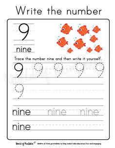 the number nine worksheet for writing numbers with pictures and letters to write them