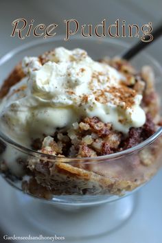 a bowl filled with pudding and whipped cream