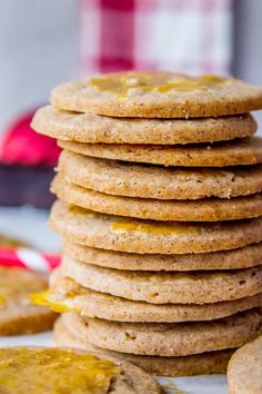 a stack of cookies sitting on top of a table