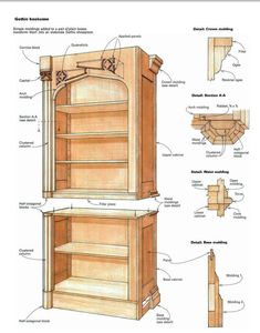 the parts of a bookcase are shown in this diagram, including shelves and doors