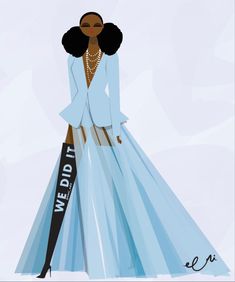 an illustration of a woman in a blue dress with the words we do it written on it