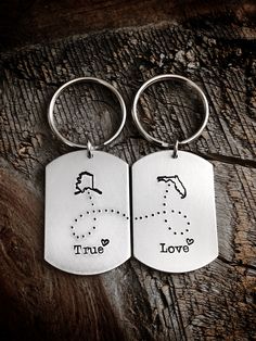 two dog tags with the words time love on them