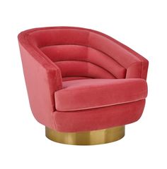 a pink chair with gold legs and a round seat