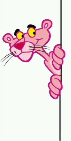 the pink panther is peeking out from behind a pole