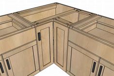 a drawing of a kitchen cabinet with the doors open