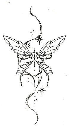 a drawing of a butterfly with stars on it's wings