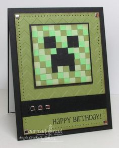 a birthday card with an image of a creepy face in green and black squares