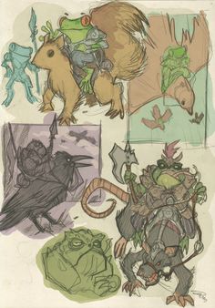 an image of some art work with animals and monsters in it's design process