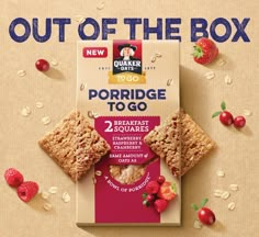 a package of oatmeal bars with strawberries on the side