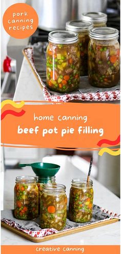 Master the art of pressure canning meat recipes with this beef pot pie filling. Once you've canned this savory filling, all you need to do is add a crust or puff pastry before serving. Make meal prep simple with this and other canning meals in jars ideas. Beef Pot Pie Filling, Pressure Canning Beef, Meals In Jars, Canning Beef Stew, Canning Beef, Canning Fruit Recipes