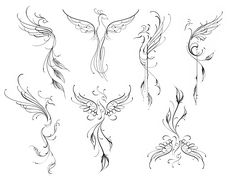 an image of different designs on the back of a tattoo design book, including wings and swirls