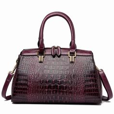 Alligator Pattern, Pu Leather Bag, Crocodile Pattern, Big Bag, Big Bags, Purple Bags, Casual Tote, Types Of Bag, Satchel Handbags