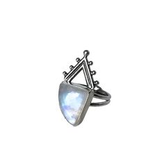 Inspired by the pyramid structures of ancient temples, this Moonstone Crown Ring packs a lot of punch into a delicate ring. The moonstone absolutely glows, and is offset by a dotted triangular design set in sterling silver. Size 7.75. Moonstone Crown, Triangle Jewelry, Mixed Metal Jewelry, Crown Ring, Meaningful Jewelry