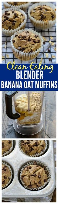 banana oat muffins being made in a blender