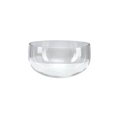 a clear glass bowl on a white background