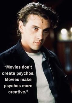 a man in a black jacket and white shirt with a quote on the back that says movies don't create psychics