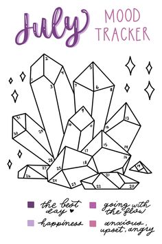 a coloring page with the words, july mood trackerr and an image of diamonds