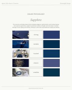 the color scheme for sapphire is shown in blue, white and grey tones with different colors