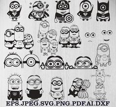 the despicable minion characters are drawn in black and white on a piece of wood