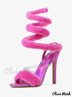 Olivia Mark - Exquisitely Designed Womens Round Toe Stiletto Heel Sandals with Faux Fur Coquette Clothing, Fall Heels, Peep Toe Wedge Sandals, Pink Hats, Fur Sandals, Cocktail Formal, Elegant Heels, Heeled Mules Sandals, Modern Shoes