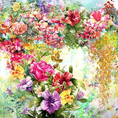 an artistic painting of flowers and butterflies