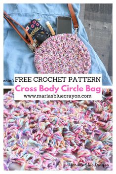 a crochet bag with the text, free crochet pattern cross body circle bag