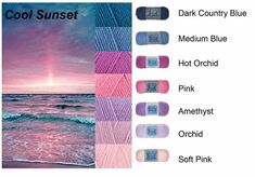 an advertisement with different shades of pink and purple on the front, along with text that reads cool sunset