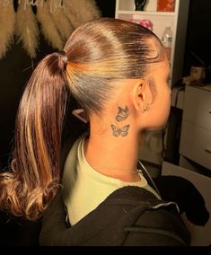 Small Behind The Ear Butterfly Tattoo, Neck Tattoo Butterfly For Women, Places To Get Butterfly Tattoo, Back Neck Tattoo Designs For Women, Small Tattoos For Women Neck, Neck Tattoos Women Butterflies, Three Butterflies Tattoo Behind Ear, Sagittarius Neck Tattoo, Subtle Neck Tattoos Women