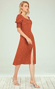 The Short Sleeve Split Leg Midi Dress in Red Ditsy Floral Print is a vibrant and stylish ensemble that perfectly combines the charm of a ditsy floral print with the elegance of a split-leg design. The red ditsy floral print adds a pop of color and energy to the dress, making it a standout choice for spring and summer events, parties, or any occasion where you want to make a statement. Pair this dress with sandals or heels for a relaxed and chic look, or dress it up with wedges and statement accessories for a more elevated and sophisticated appearance. Floral Evening Dresses, Summer Day Dresses, Vintage Aesthetics, Split Legs, Night Wedding, Blouse Tank Top, Oasis Fashion, Ditsy Floral Print, Dyeing Process