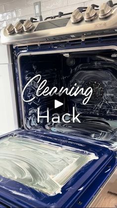 an oven with the words cleaning hack on it