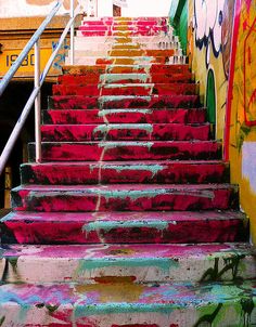 graffiti painted steps leading up to a building