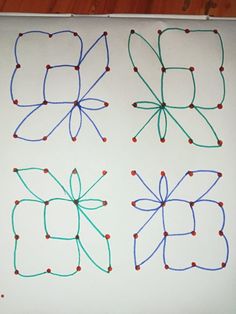 four different shapes are shown on a piece of paper with string attached to the edges