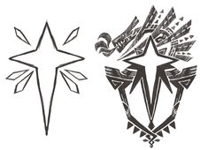 three different designs that have been drawn in black and white, each with an arrow