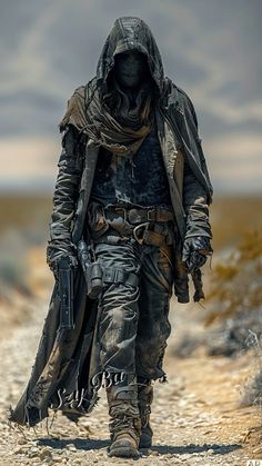 Apocalyptic Pose Reference, Post Apocalyptic Swordsman, Future Apocalypse Outfit, Post Apocalyptic Dnd Character, Post Nuclear Apocalypse Aesthetic, Wastelander Character Design, Post Apocalyptic Witch, Desert Dystopia Aesthetic