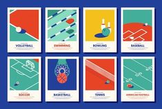 six different sports posters with the names of each team and their respective teams on them