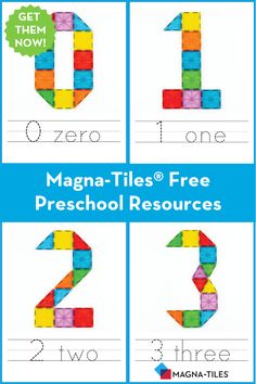 Easy preschool activities and free downloads from Magna-Tiles. Features number cards for preschool and kindergarten students to practice tracing numbers and creating numbers with magnetic tiles. Magna Tiles, Homeschool Preschool Activities, Prek Math, Preschool Resources, Learn And Play, Magnetic Tiles, Pre K Activities, Preschool Class, Numbers Preschool