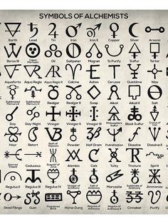 the symbols of alchemists are shown in black and white, as well as on