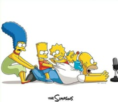 the simpsons family is sitting together in front of a microphone with text reading homer live in 1 week