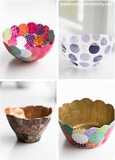 four different bowls with polka dot designs on them