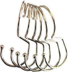 a set of five metal hooks on a white background