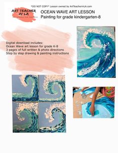 art teacher ocean wave art lesson painting for grade k children's ages 3 - 6