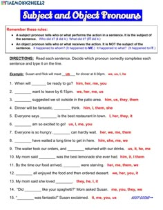 an english worksheet with the words subject and object in each language, including