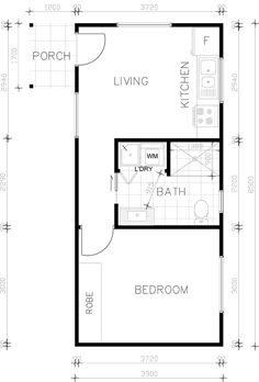 the floor plan for a small house with two bedroom and an attached living room area