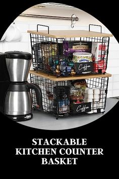 stackable kitchen counter basket Black Wire Basket, Potato Storage, Kitchen Counter Organization, Wire Basket Storage, Countertop Organizer, Bamboo Top, Wire Storage, Pantry Shelf, Organization And Storage