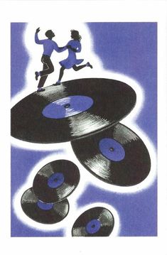 two people are dancing on top of some old vinyl records with the words, dance