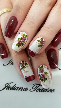 Nail designs Fingernail Designs, Design Nails, Bride Nails, Beautiful Nail Designs, Floral Nails, Christmas Nail Art, Nail Art Tutorial, Flower Nails