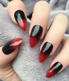 Stiletto Ombre Nails, Red Ombre Nail Designs, Cute Ombre Nails, Nail Painting Ideas, Mha Nails, Pottery Dinnerware Sets, Oval Acrylic Nails, Ombre Nail Art Designs