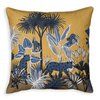 a decorative pillow with an image of animals and plants on the front, along with palm trees