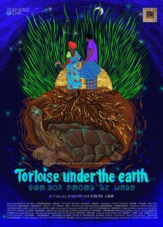 the poster for tortoise under the earth, featuring two women sitting on top of a turtle