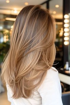 Best Hair Color For Blue Eyes And Tan Skin, Medium Length Hair With Long Layers And Face Framing Pieces, Soft Brunette Balayage Natural, Long Layers Medium Length Hair Blonde, Warm Sandy Blonde Hair, Blonde With Melted Roots, Natural Highlights For Dark Blonde Hair, Dirty Blonde Straight Hair, Light Caramel Hair Color